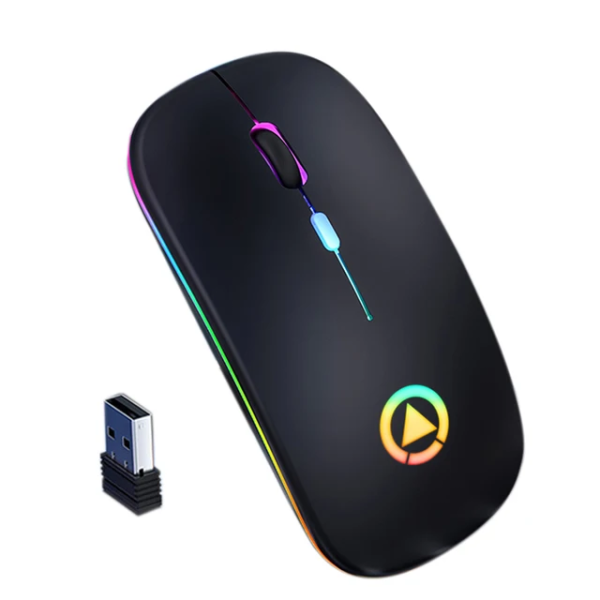 Mouse wireless fara fir reincarcabil, iluminare RGB, USB, Bluetooth, negru mat