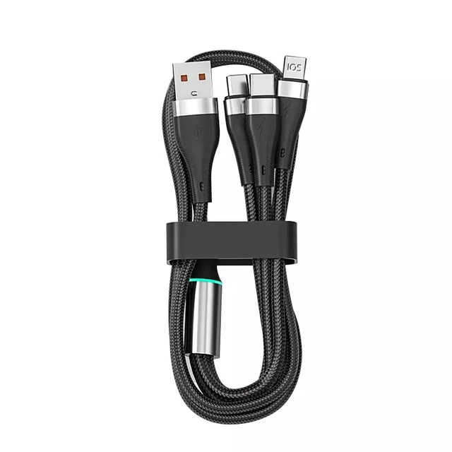 Cablu de incarcare multiplu 3-in-1, USB A la Lightning/Tip C/Micro USB compatibil cu iPhone, Samsung Galaxy, Huawei, Sony, HTC, OnePlus