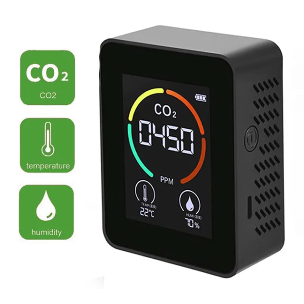 Monitor portabil de masurat calitatea aerului 3-in-1, detector de CO2, umiditate, temperatura