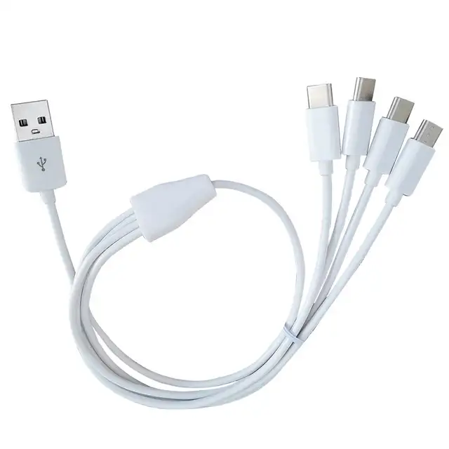 Cablu multiplu de incarcare si transfer date USB C 4-in-1, lungime 50 cm, universal, alb