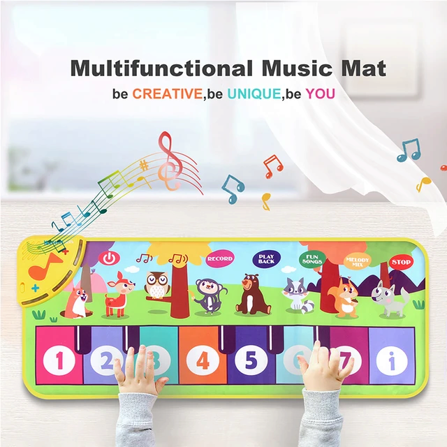 Covor muzical de joaca pentru copii cu tastatura muzicala, 8 sunete de animale si 10 melodii, oprire automata, volum adjustabil