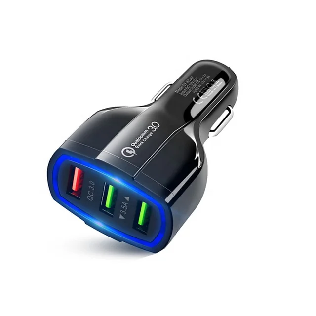 Incarcator auto cu incarcare rapida Qualcomm Fast Charge, 3 porturi USB QC 3.0 7A, cu LED BLUE, negru