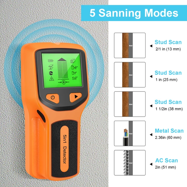 Detector de cabluri electrice 5-in-1, scaner de perete, localizator metale - imagine 7