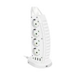 Prelungitor tip turn ELMHURST, 4 x USB porturi, 8 prize curent alternativ, 2500 W, protectie la supratensiune, intrerupator, alb