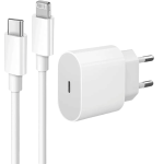 Set incarcator telefon 20W USB-C si cablu Lightning, compatibil IPhone, PD Quick Charge, alb