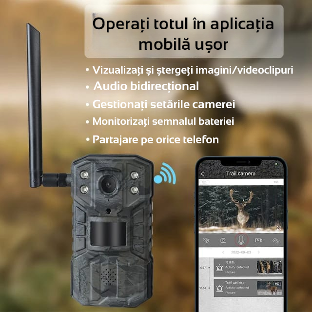Camera de vanatoare profesionala 4G cu aplicatie mobila, rezolutie video 2,7 K, viteza de declansare 0,5 s, transmisiune live, microfon, vedere nocturna - imagine 7