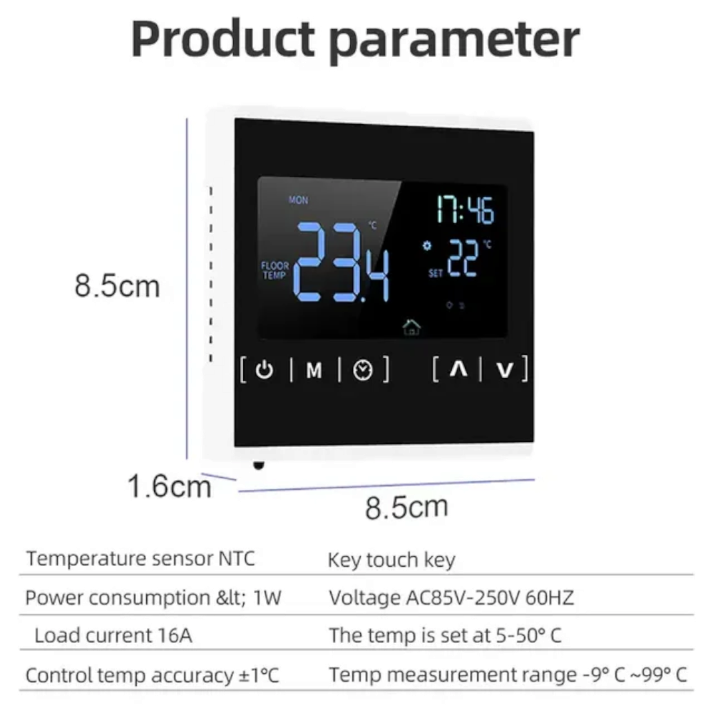 Termostat pentru incalzire electrica in pardoseala, Afisaj LCD, 16A, Negru - imagine 3