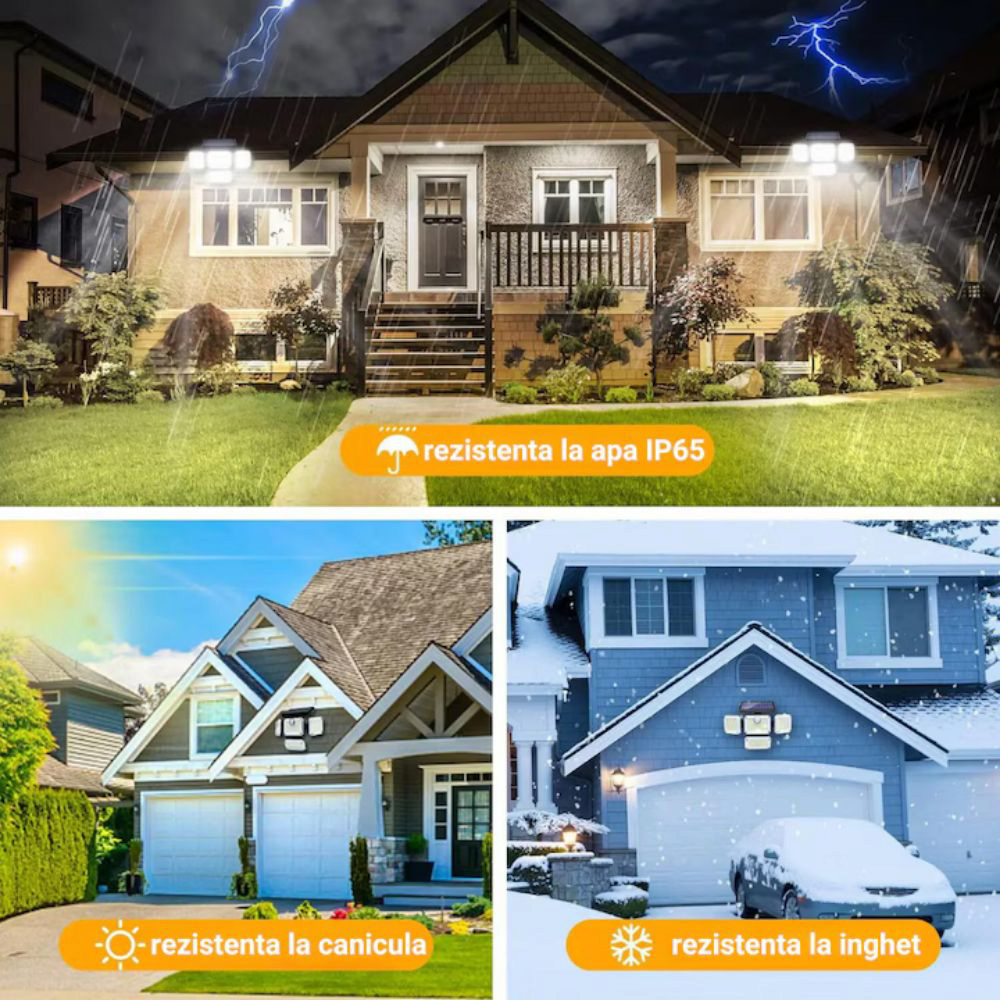 Lampa solara de exterior cu senzor de miscare, 333 x cip-uri LED, brate reglabile, panou solar detasabil, telecomanda, IP65