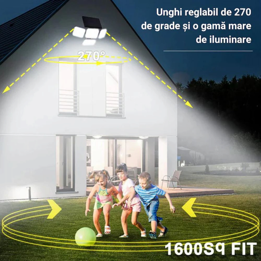 Lampa solara de exterior cu senzor de miscare, 333 x cip-uri LED, brate reglabile, panou solar detasabil, telecomanda, IP65