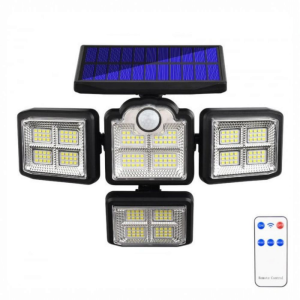 Lampa solara de exterior cu senzor de miscare, 333 x cip-uri LED, brate reglabile, panou solar detasabil, telecomanda, IP65