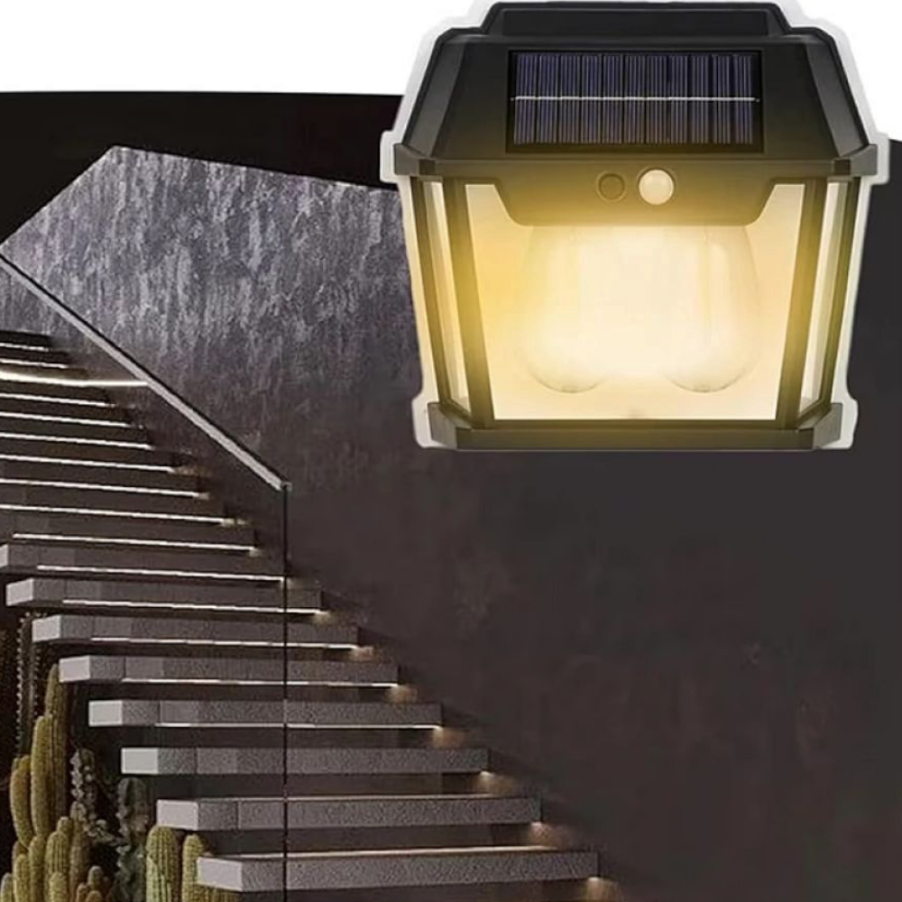 Lampa solara de exterior tip felinar cu 2 becuri LED 2W