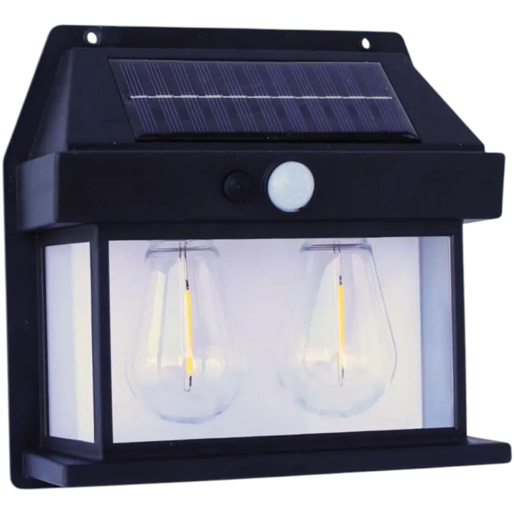 Lampa solara de exterior tip felinar cu 2 becuri LED 2W