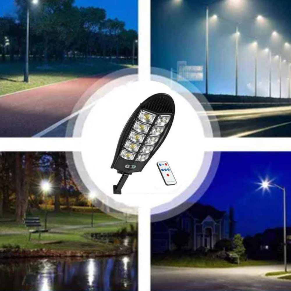 Lampa Solara Stradala Sau Gradina Cu Panou Solar Incorporat, 300 LED SMD, Lumina Neutra, Control Telecomanda, Senzori de Amurg, Miscare si Lumina, Brat de Montare, Rezistenta la Apa IP65, 3 Moduri De Lumina, Kit Montaj Inclus
