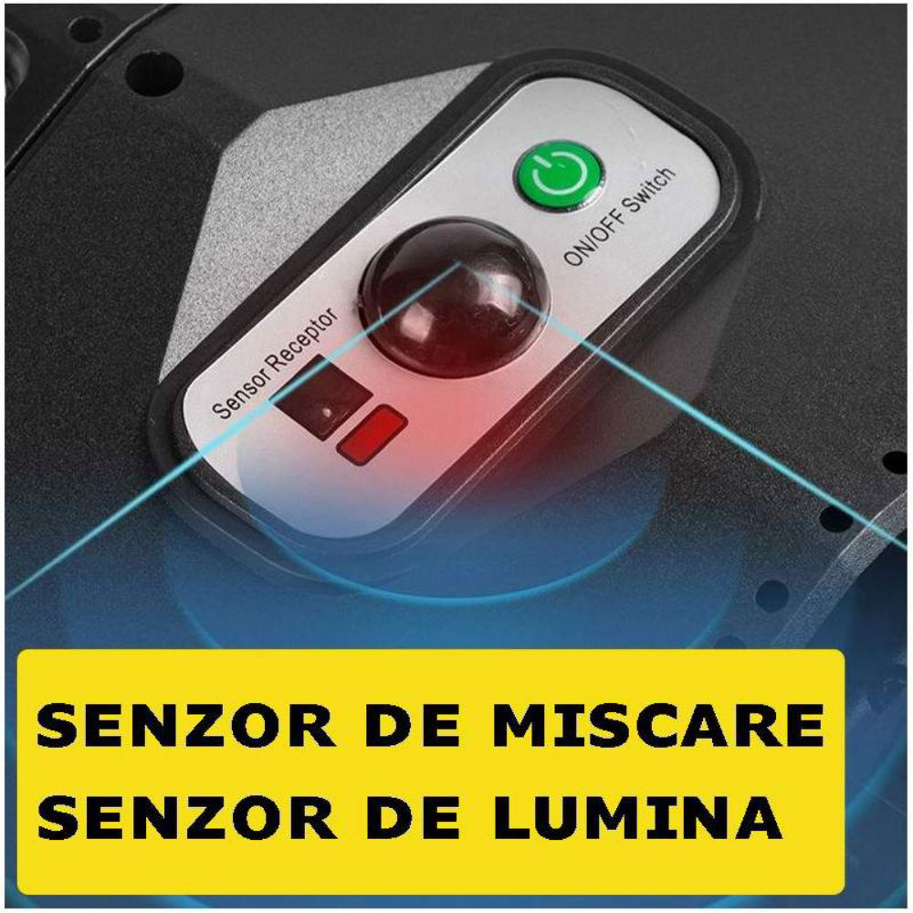 Lampa Solara Stradala Sau Gradina Cu Panou Solar Incorporat, 300 LED SMD, Lumina Neutra, Control Telecomanda, Senzori de Amurg, Miscare si Lumina, Brat de Montare, Rezistenta la Apa IP65, 3 Moduri De Lumina, Kit Montaj Inclus