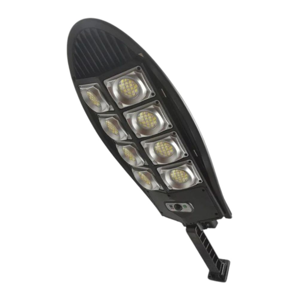 Lampa stradala cu incarcare solara, cu senzor de miscare 8 LED lense, 60W, negru