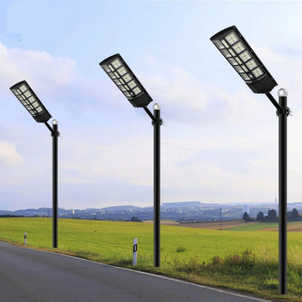 Lampa solara stradala sau gradina cu panou solar incorporat, 380 LED SMD, lumina neutra, control din telecomanda, senzori amurg, miscare si lumina