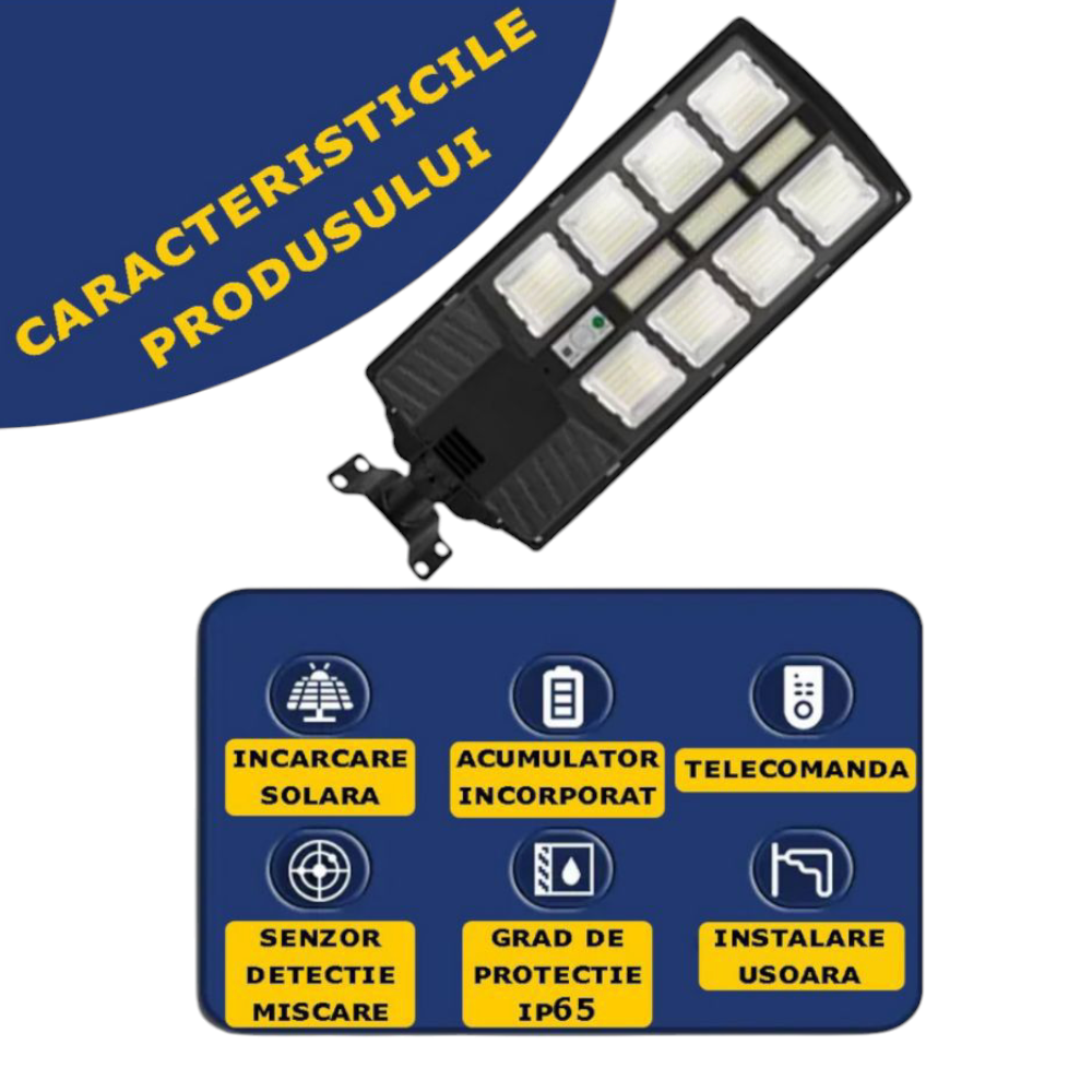Lampa solara stradala integrata cu telecomanda, 150 W, lumina neutra, senzor de miscare