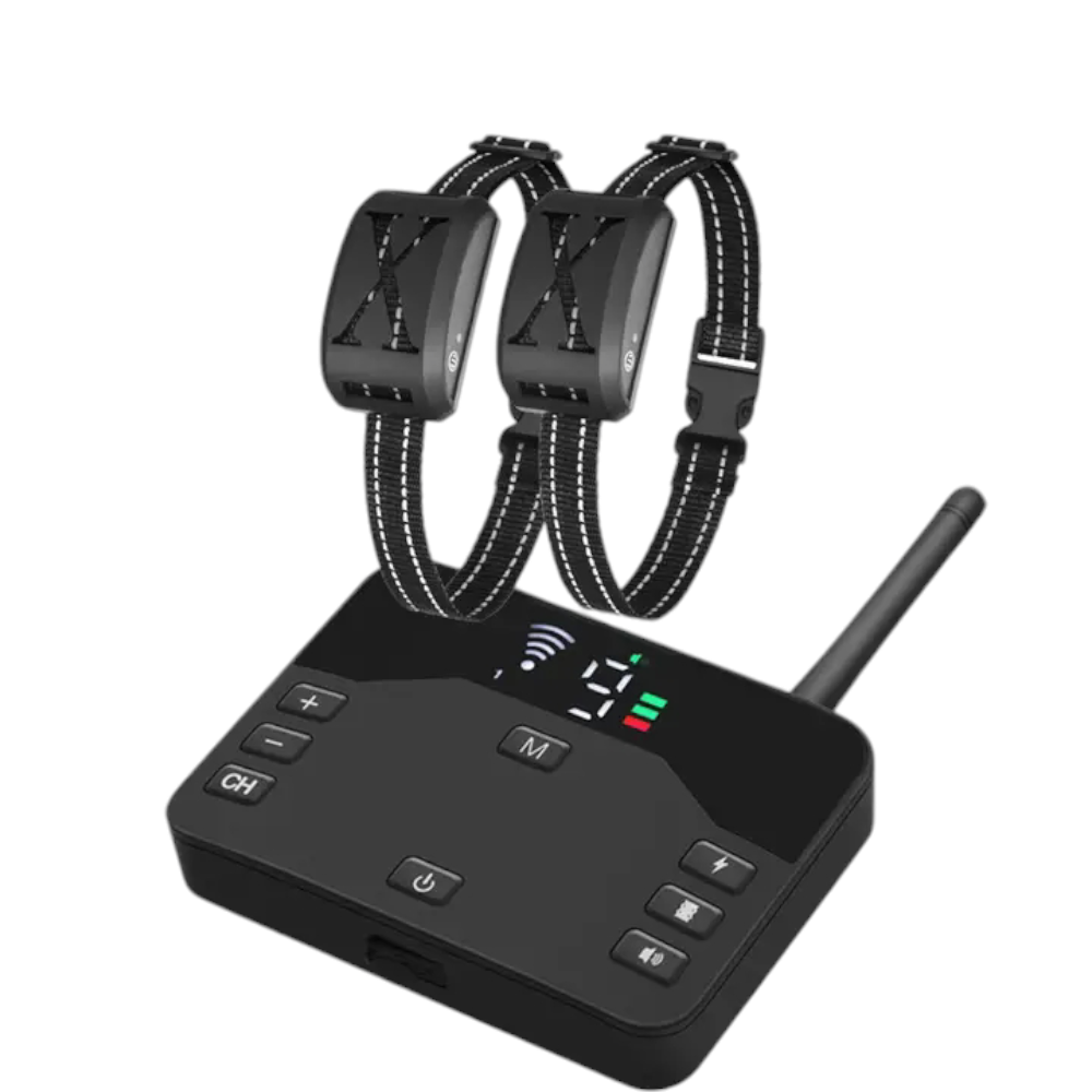 Gard electric fara fir pentru caini incapatanati, sistem de retinere a limitelor animalelor de companie, zgarda cu soc reincarcabil, IP67, raza reglabila, pentru 2 caini