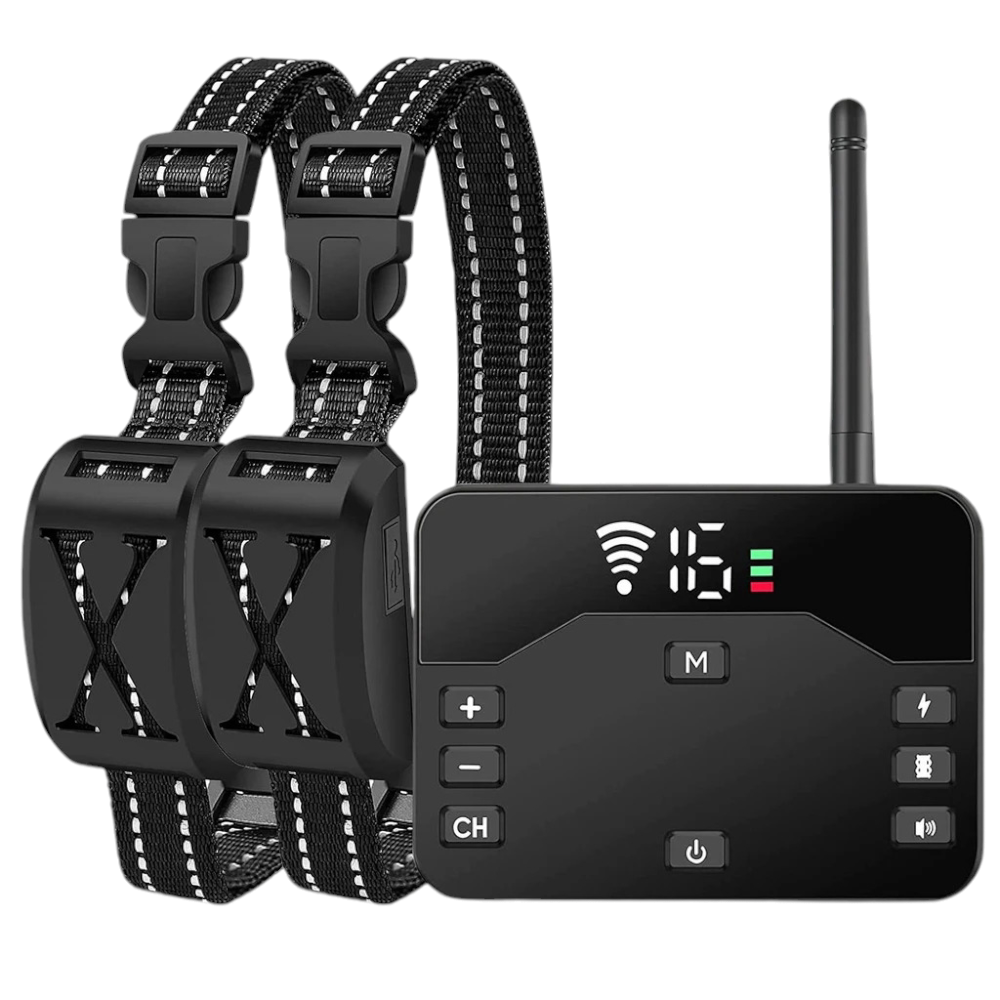 Gard electric fara fir pentru caini incapatanati, sistem de retinere a limitelor animalelor de companie, zgarda cu soc reincarcabil, IP67, raza reglabila, pentru 2 caini