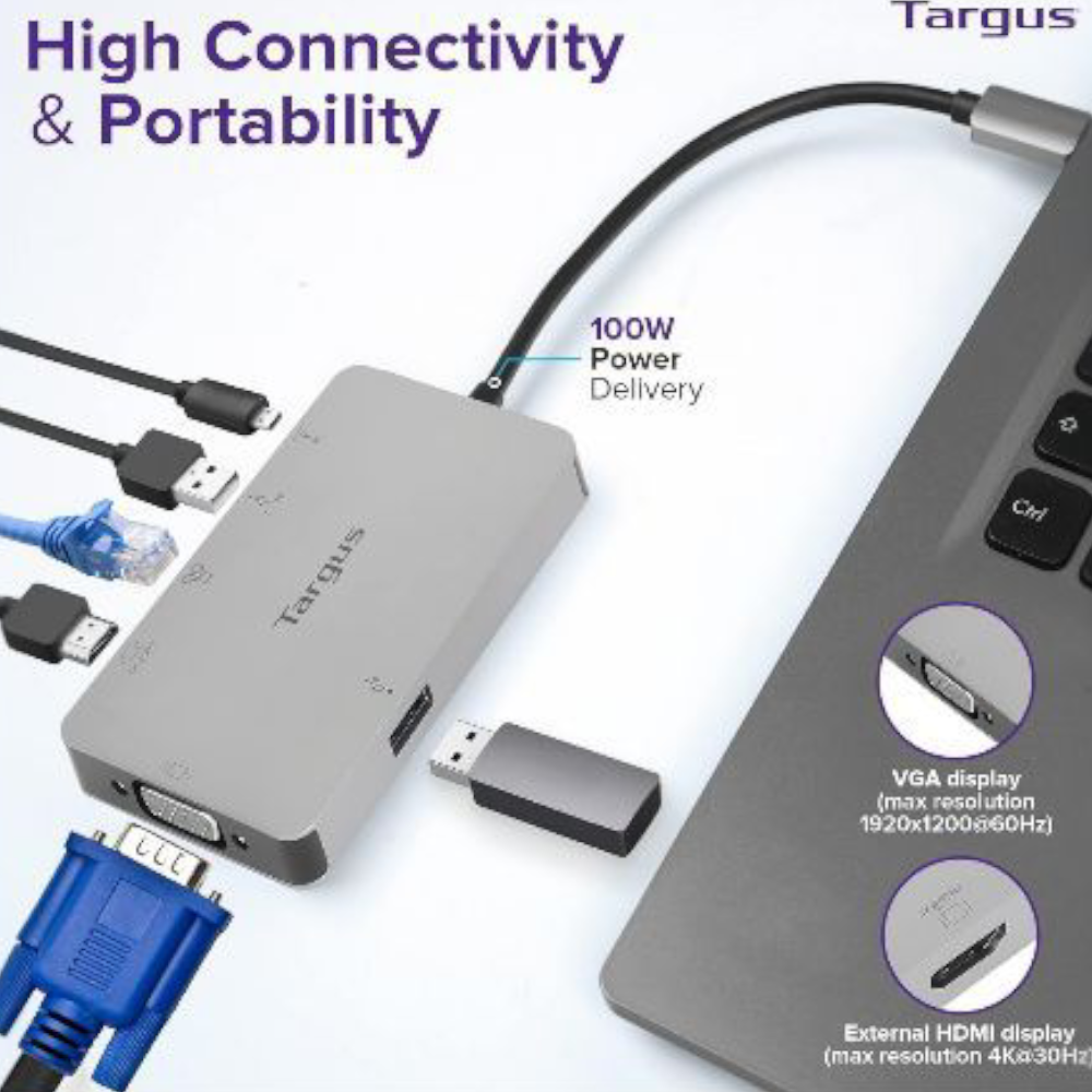 Stație de andocare Targus DOCK419EUZ USB-C cu HDMI/VGA 4K și PD 100W